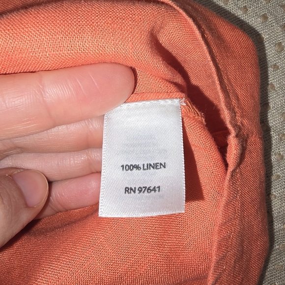 J. Jill Womens Size Medium Orange Short Sleeve 100 % Linen Button Up Blouse - Picture 5 of 9
